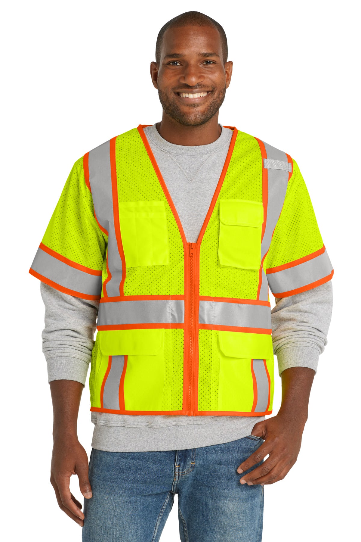 CornerStone    ANSI 107 Class 3 Surveyor Mesh Zippered Two-Tone Short Sleeve Vest. CSV106