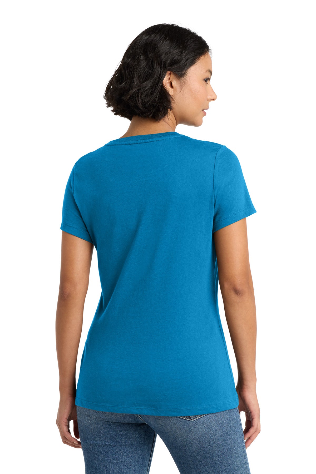 Custom Embroidered District T-Shirts  in Bright Turquoise