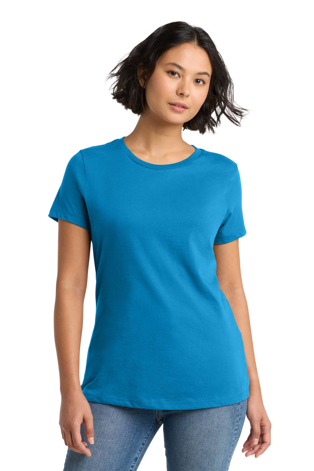 Custom Embroidered District T-Shirts  in Bright Turquoise
