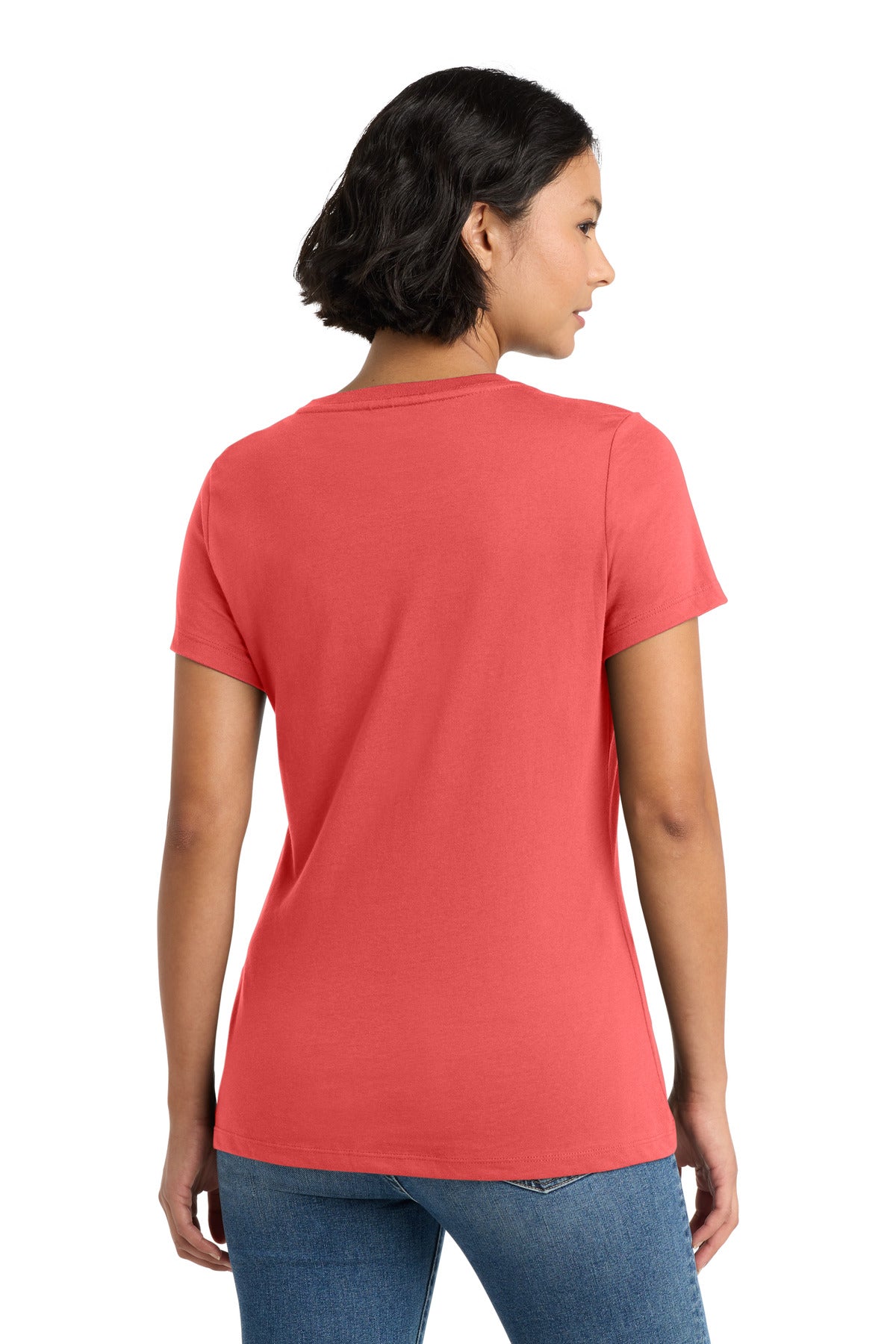 Custom Embroidered District T-Shirts  in Coral
