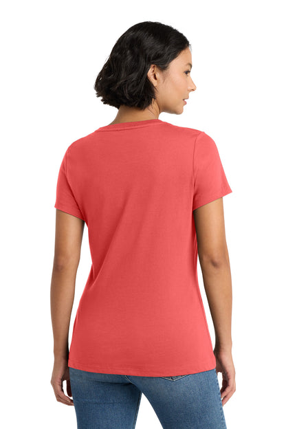 Custom Embroidered District T-Shirts  in Coral