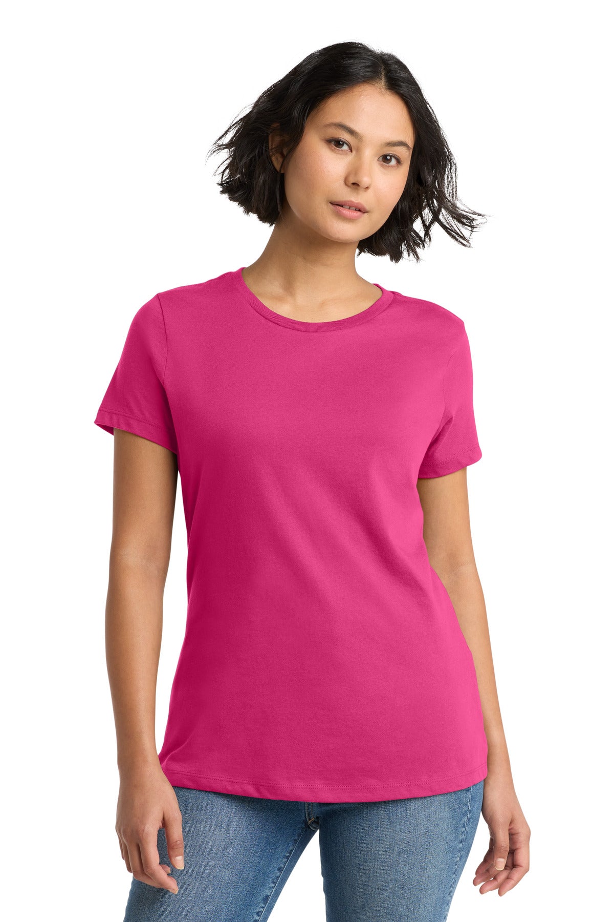 Custom Embroidered District T-Shirts  in Dark Fuchsia