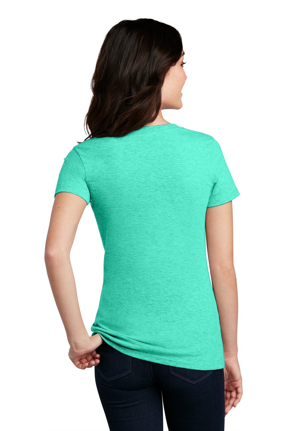 Custom Embroidered District  Women's Perfect Blend CVC Tee. DM108L,Aqua Heather