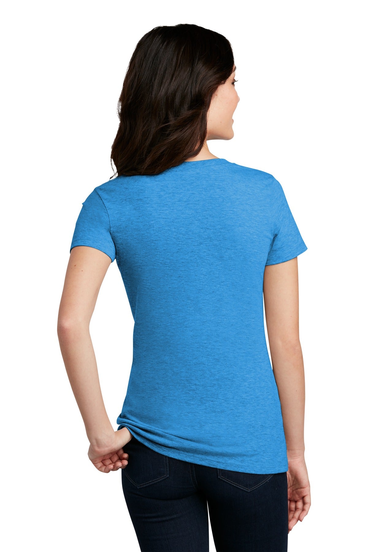 Custom Embroidered District  Women's Perfect Blend CVC Tee. DM108L,Heathered Bright Turquoise