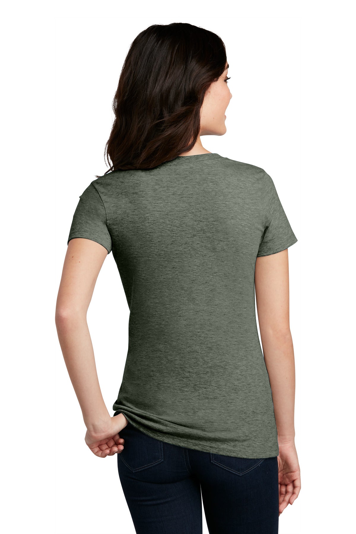 Custom Embroidered District  Women's Perfect Blend CVC Tee. DM108L,Heathered Olive