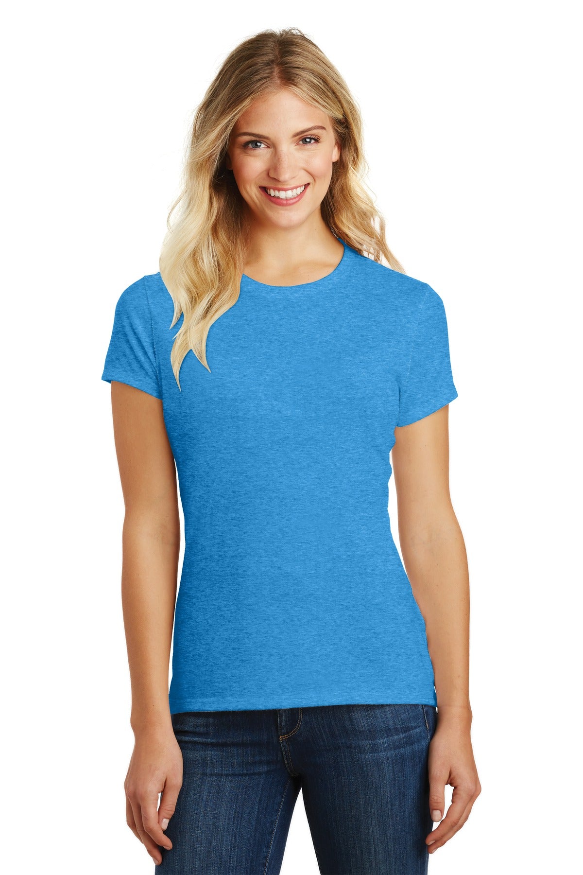 District  Women's Perfect Blend CVC Tee. DM108L Heathered Bright Turquoise