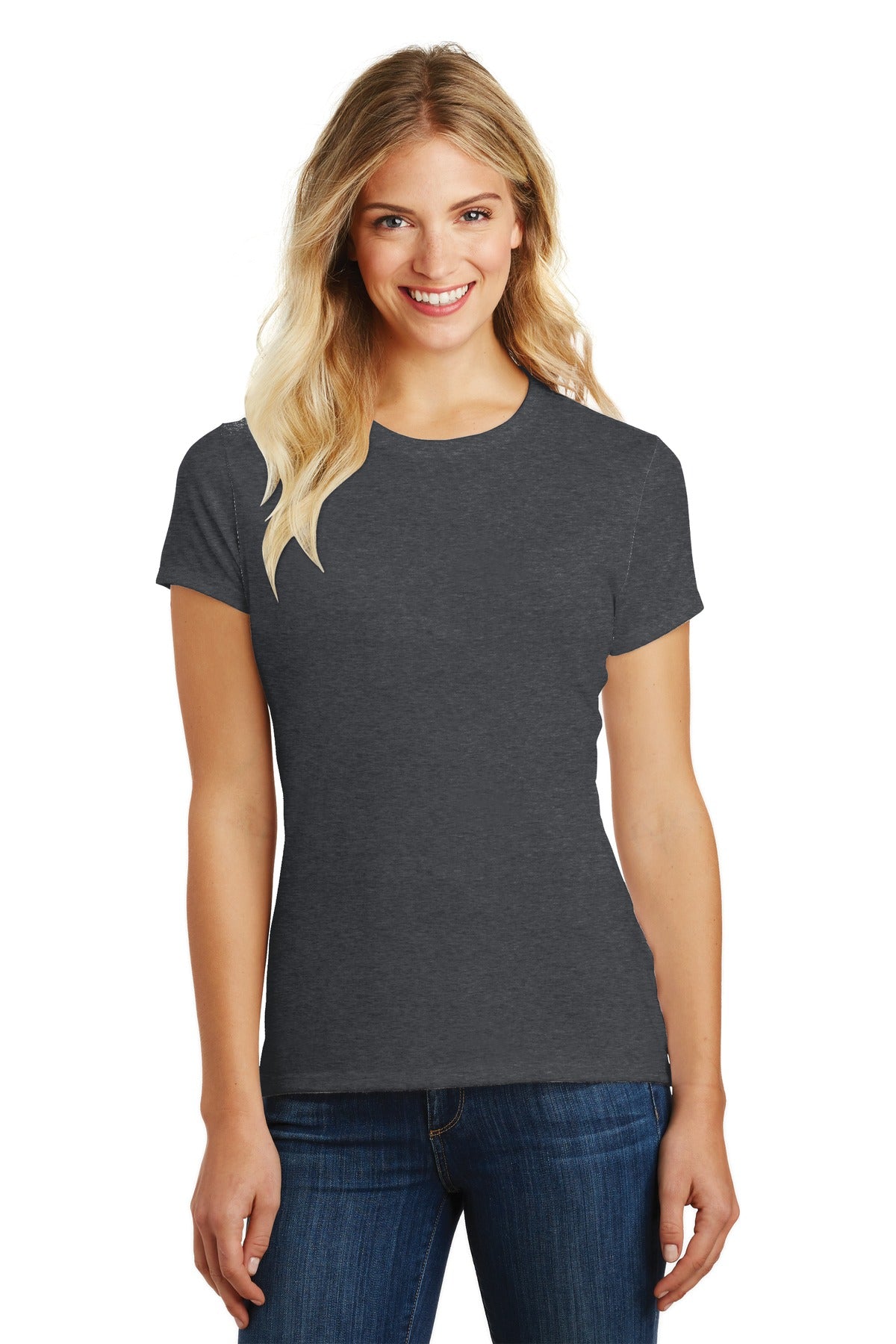 District  Women's Perfect Blend CVC Tee. DM108L Heathered Charcoal