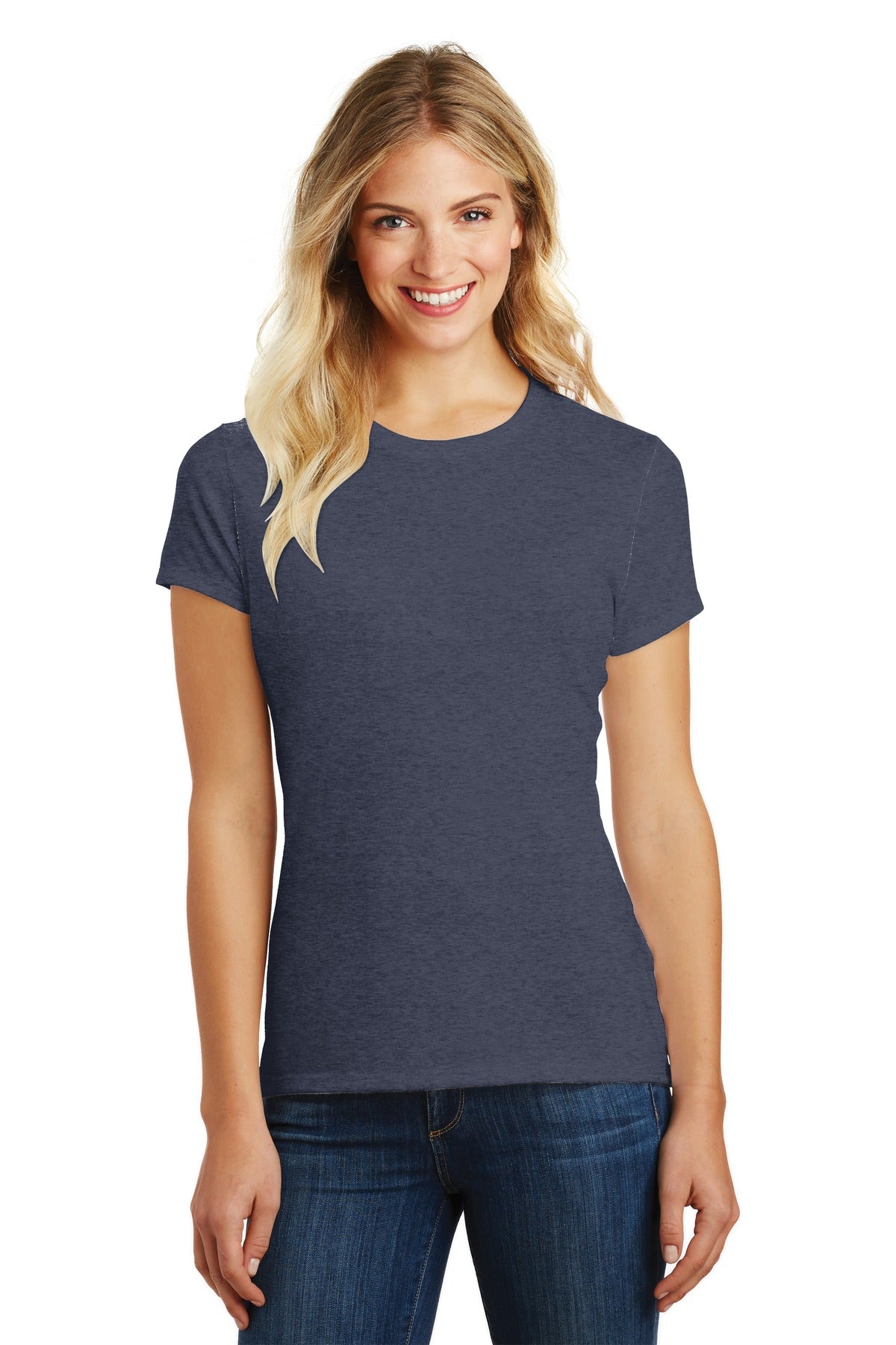 District  Women's Perfect Blend CVC Tee. DM108L Heathered Navy