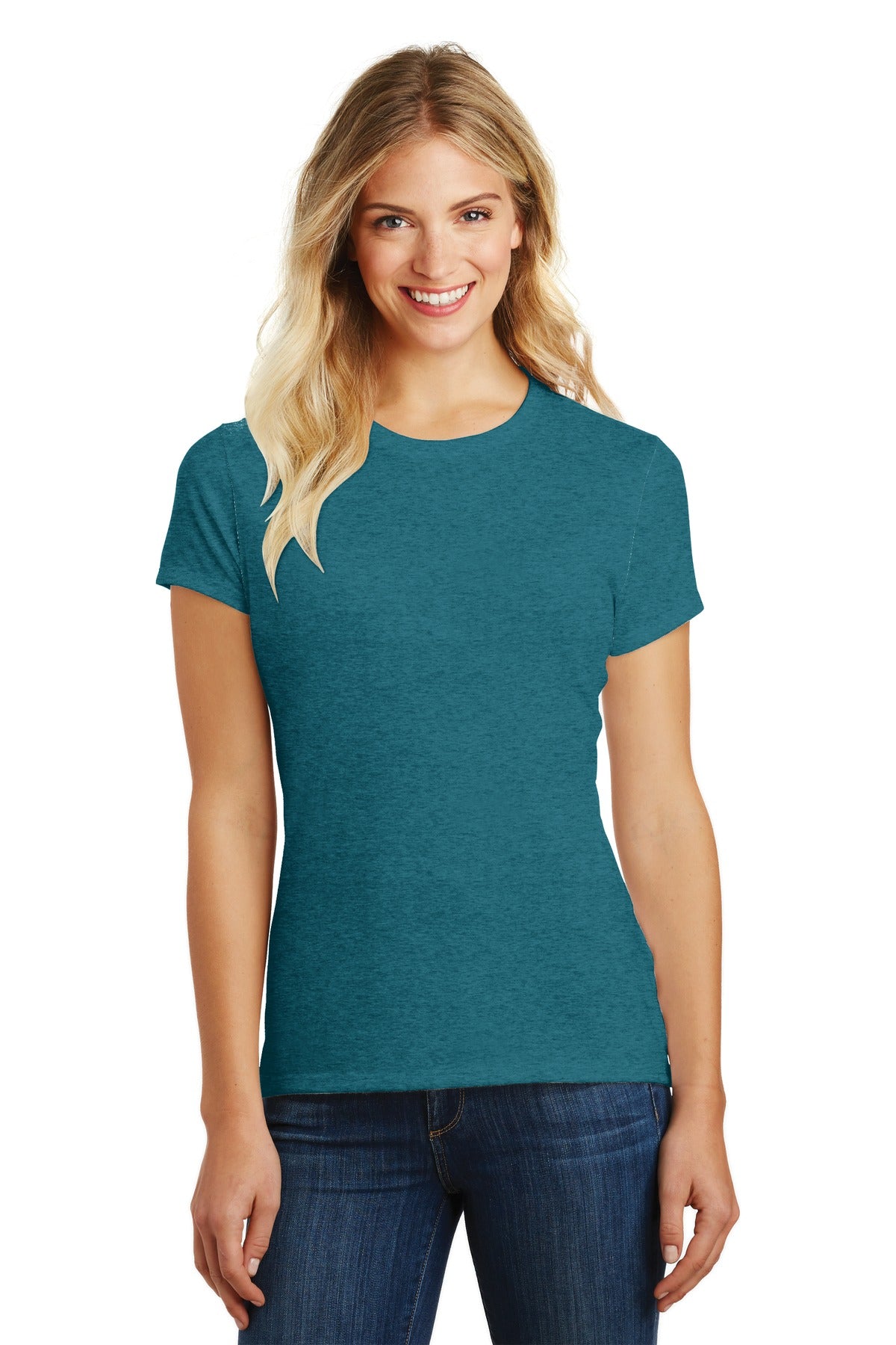 District  Women's Perfect Blend CVC Tee. DM108L Heathered Teal