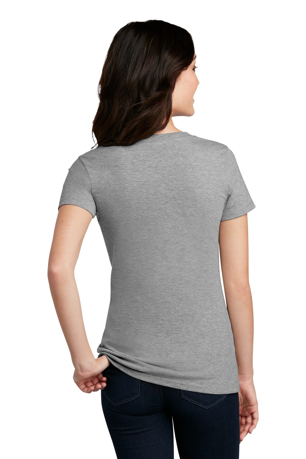 Custom Embroidered District  Women's Perfect Blend CVC Tee. DM108L,Light Heather Grey