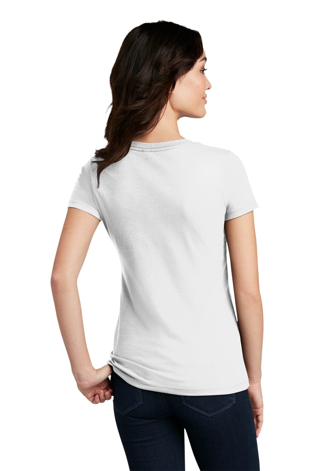 Custom Embroidered District  Women's Perfect Blend CVC Tee. DM108L,White