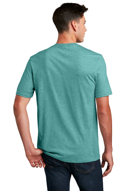 Custom Embroidered District Perfect Blend CVC Tee. DM108,Heathered Eucalyptus Blue