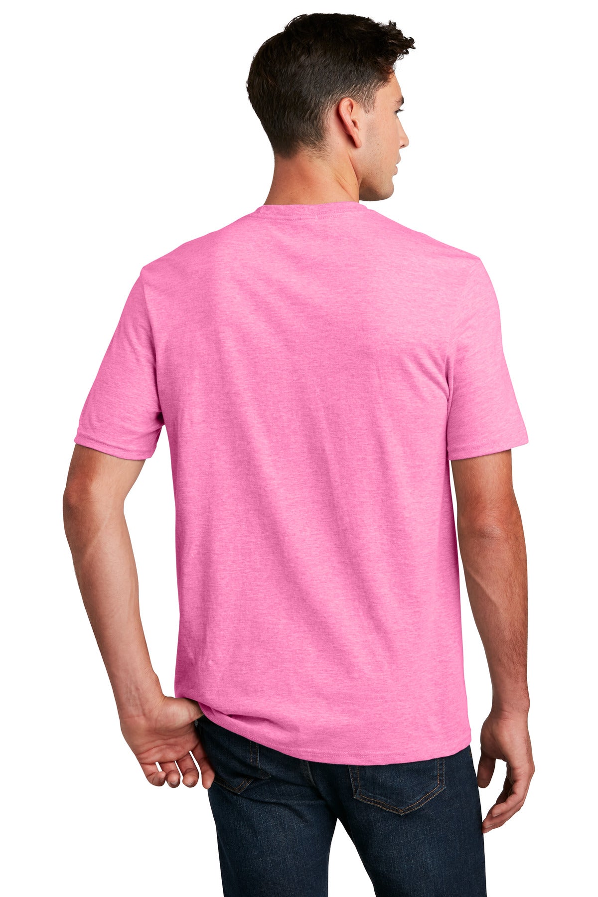Custom Embroidered District Perfect Blend CVC Tee. DM108,Awareness Pink Heather