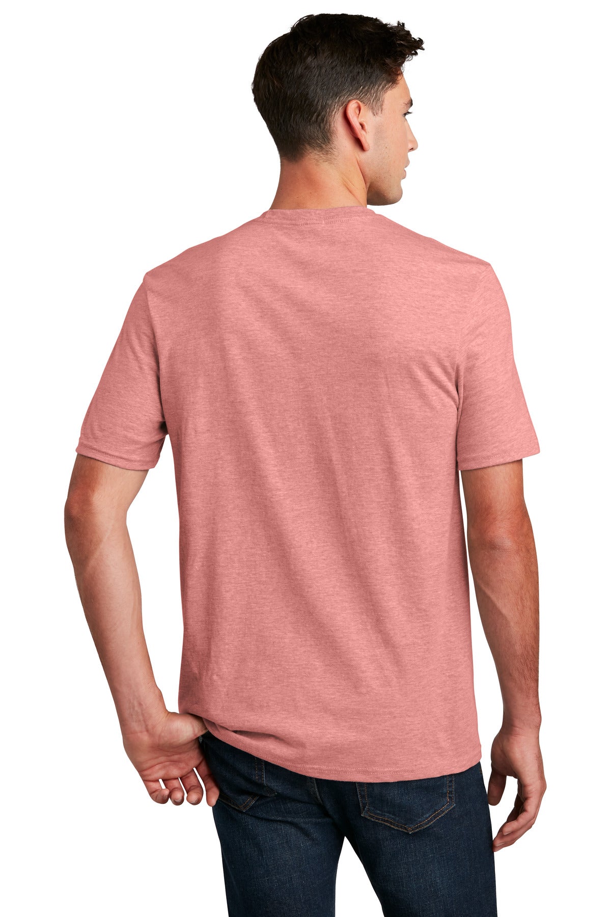 Custom Embroidered District Perfect Blend CVC Tee. DM108,Blush Frost