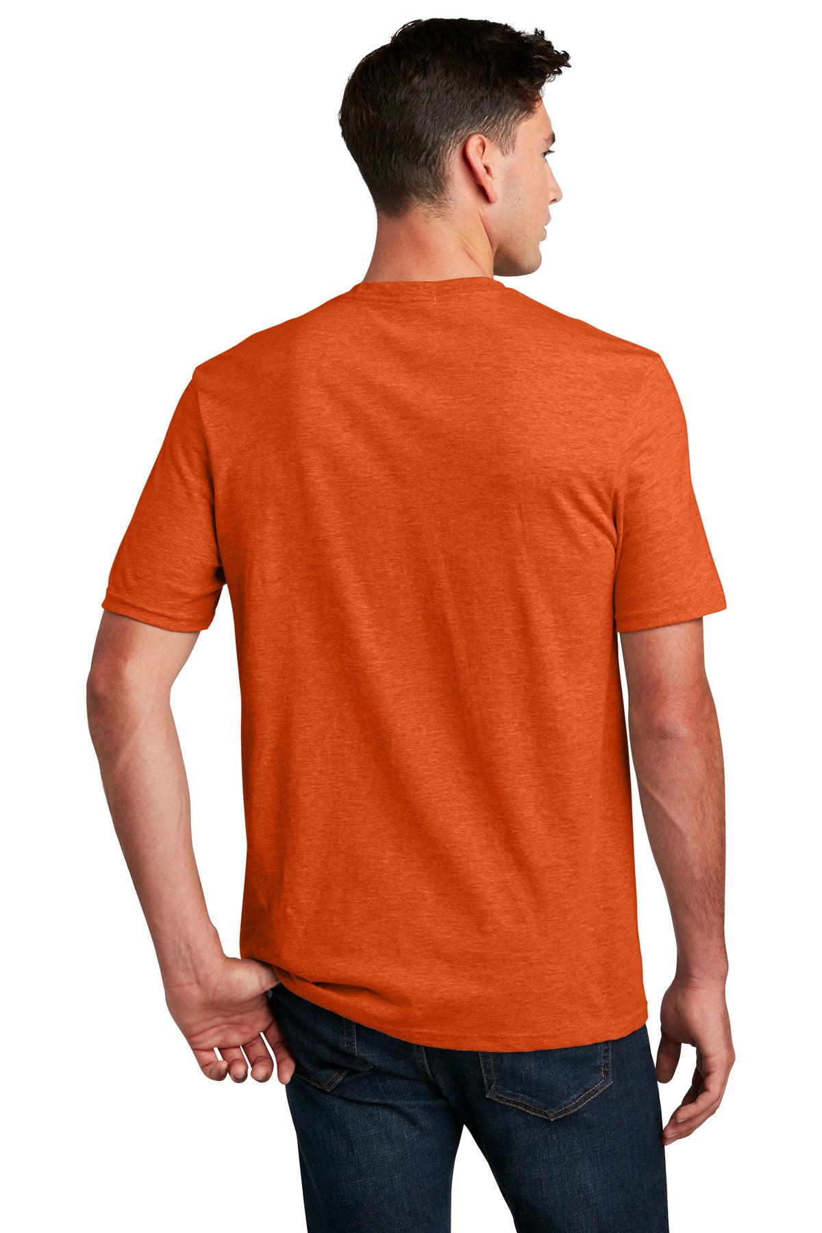 Custom Embroidered District Perfect Blend CVC Tee. DM108,Deep Orange Heather