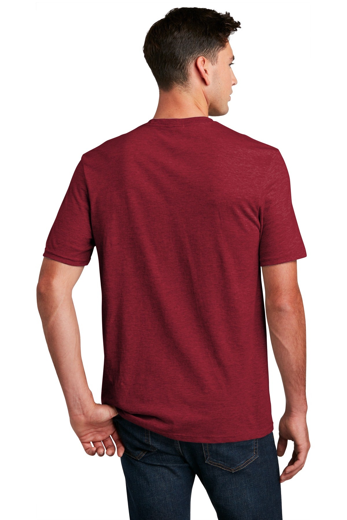 Custom Embroidered District Perfect Blend CVC Tee. DM108,Red Fleck