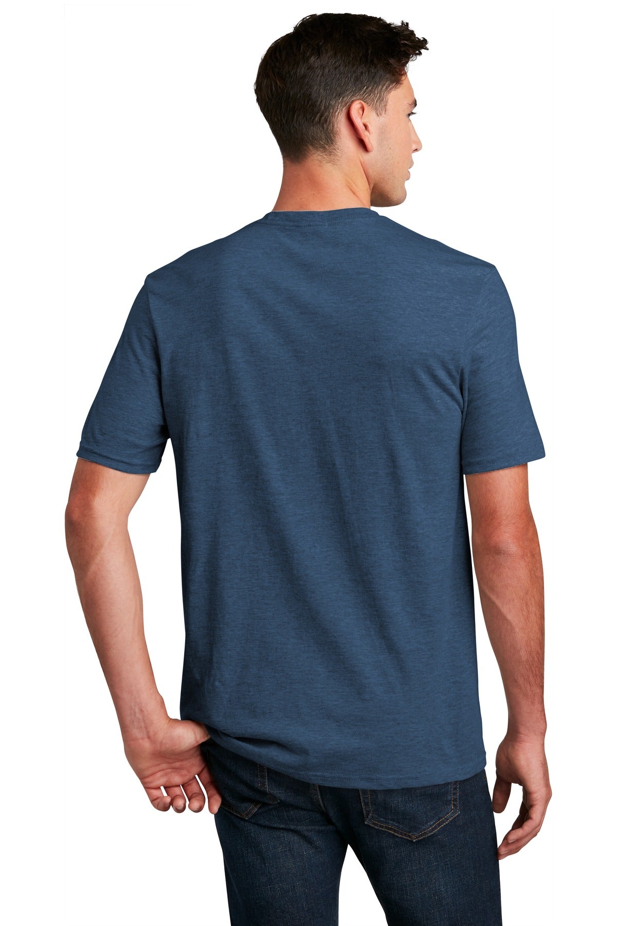 Custom Embroidered District Perfect Blend CVC Tee. DM108,Deep Royal Fleck