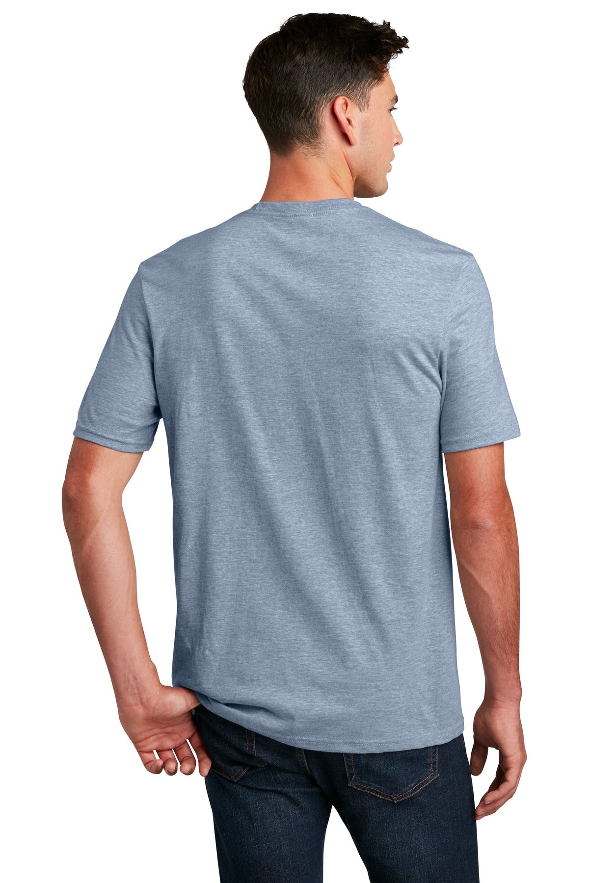 Custom Embroidered District Perfect Blend CVC Tee. DM108,Flint Blue Heather