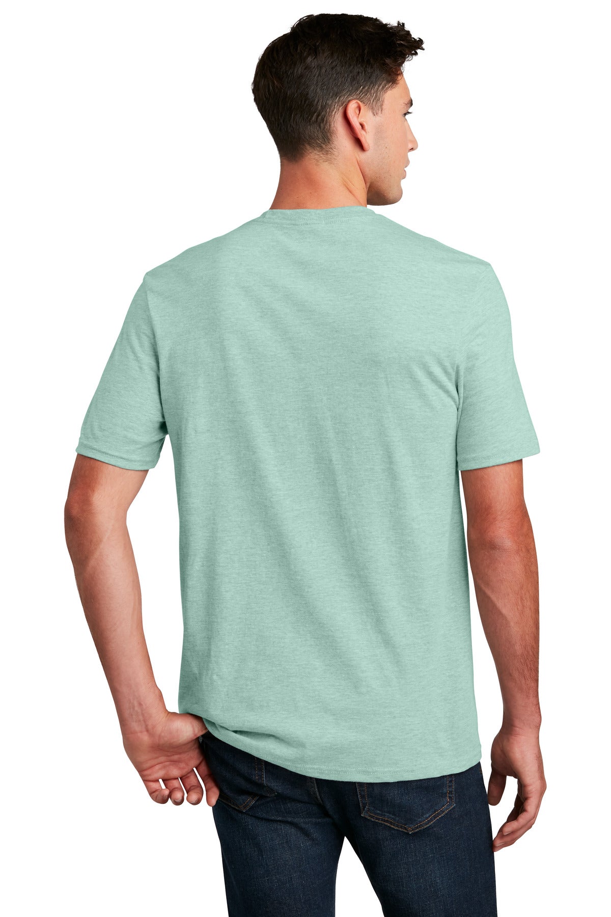 Custom Embroidered District Perfect Blend CVC Tee. DM108,Heathered Dusty Sage