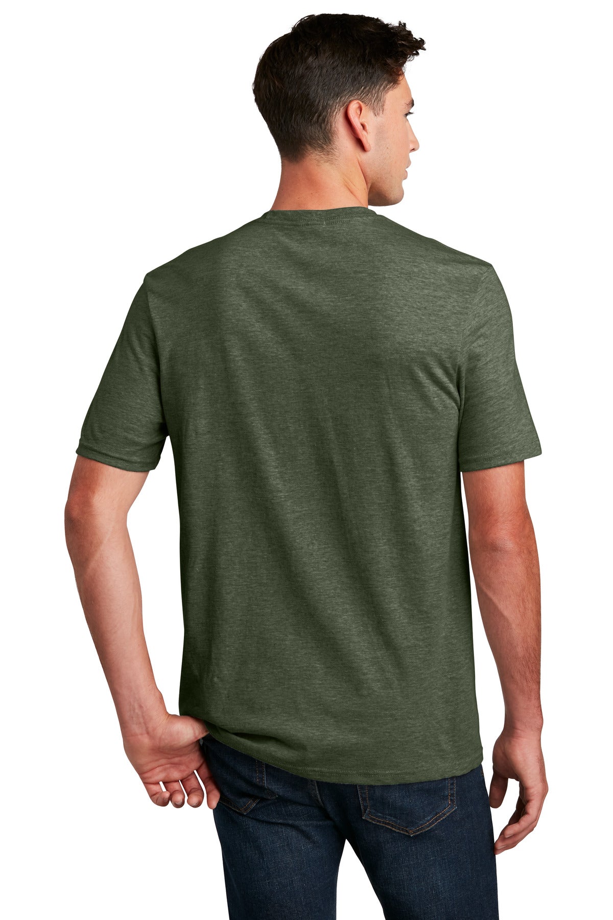 Custom Embroidered District Perfect Blend CVC Tee. DM108,Heathered Forest Green