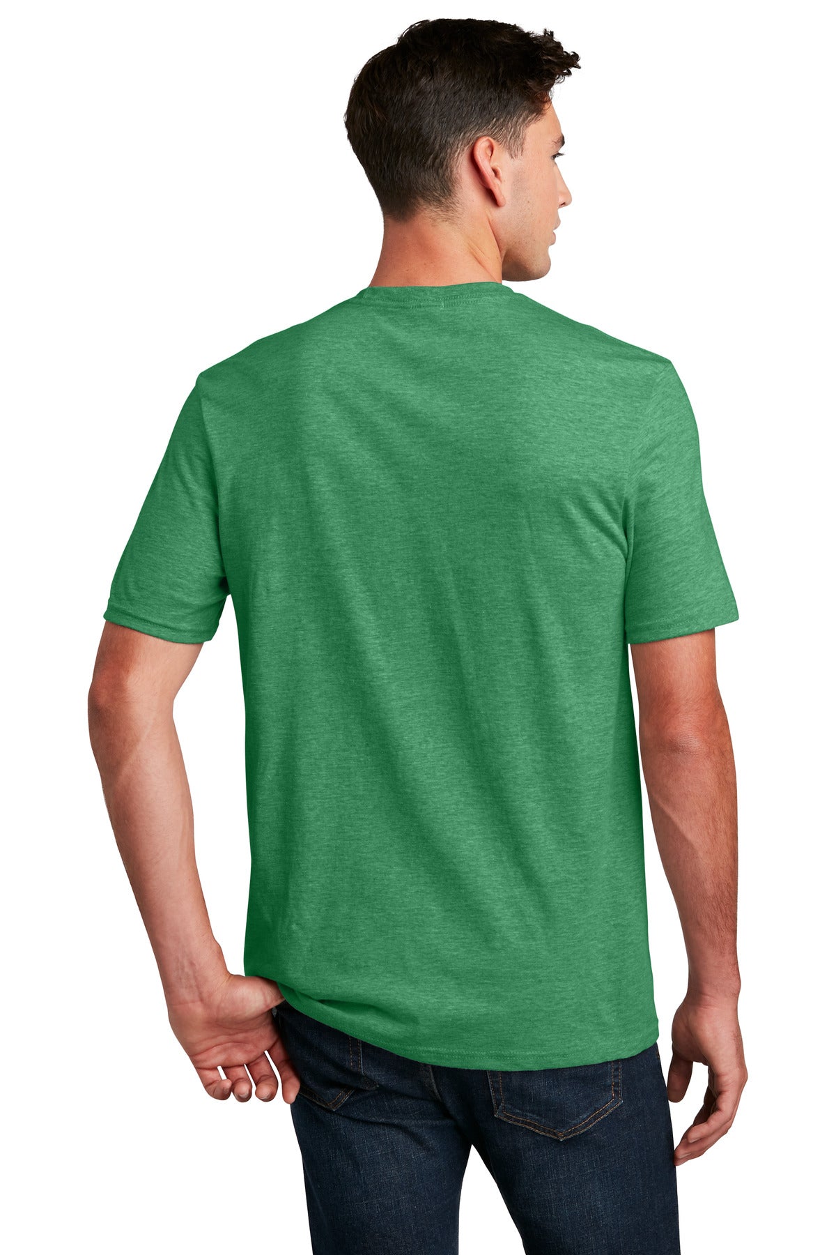 Custom Embroidered District Perfect Blend CVC Tee. DM108,Heathered Kelly Green