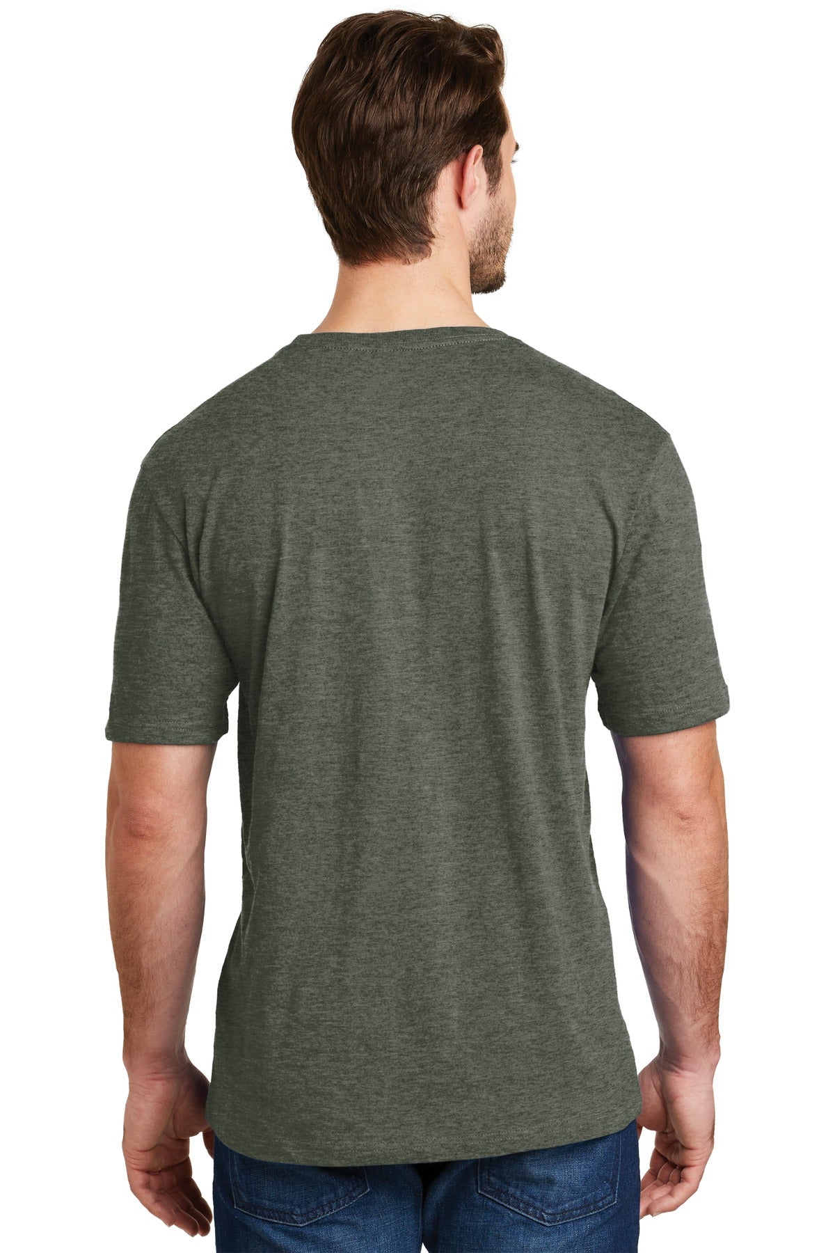 Custom Embroidered District Perfect Blend CVC Tee. DM108,Heathered Olive