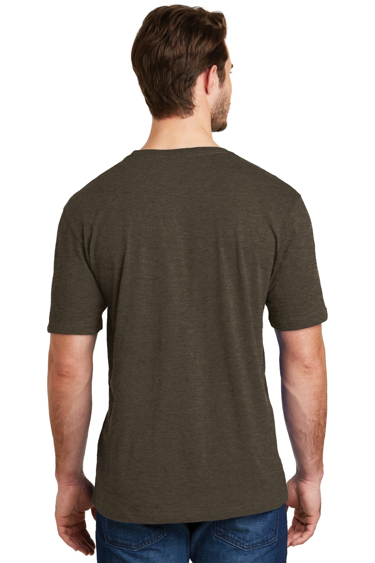 Custom Embroidered District Perfect Blend CVC Tee. DM108,Heathered Brown