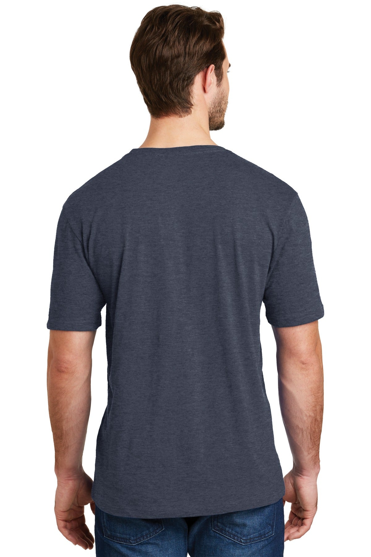 Custom Embroidered District Perfect Blend CVC Tee. DM108,Heathered Navy