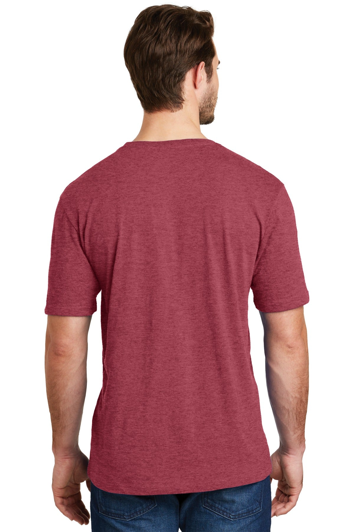 Custom Embroidered District Perfect Blend CVC Tee. DM108,Heathered Red
