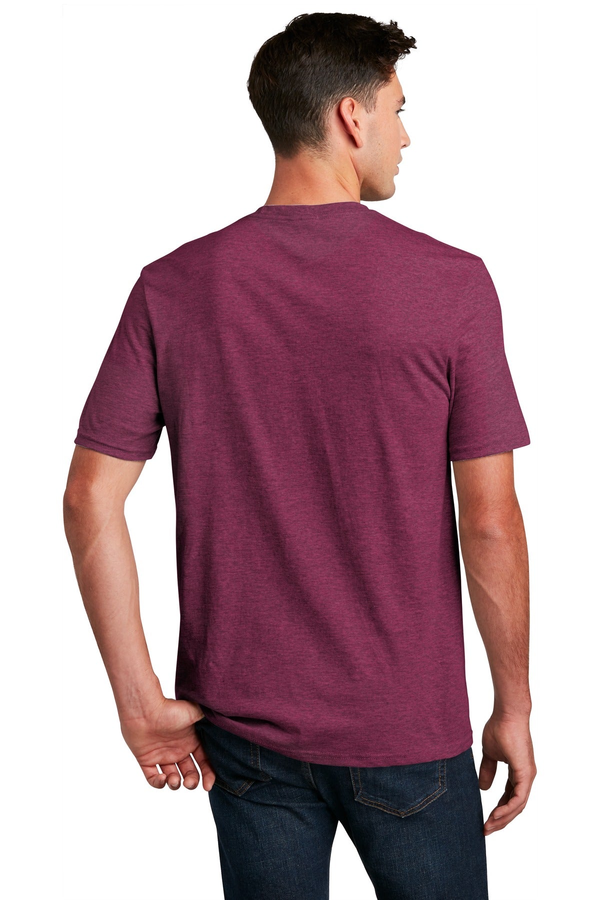 Custom Embroidered District Perfect Blend CVC Tee. DM108,Raspberry Fleck