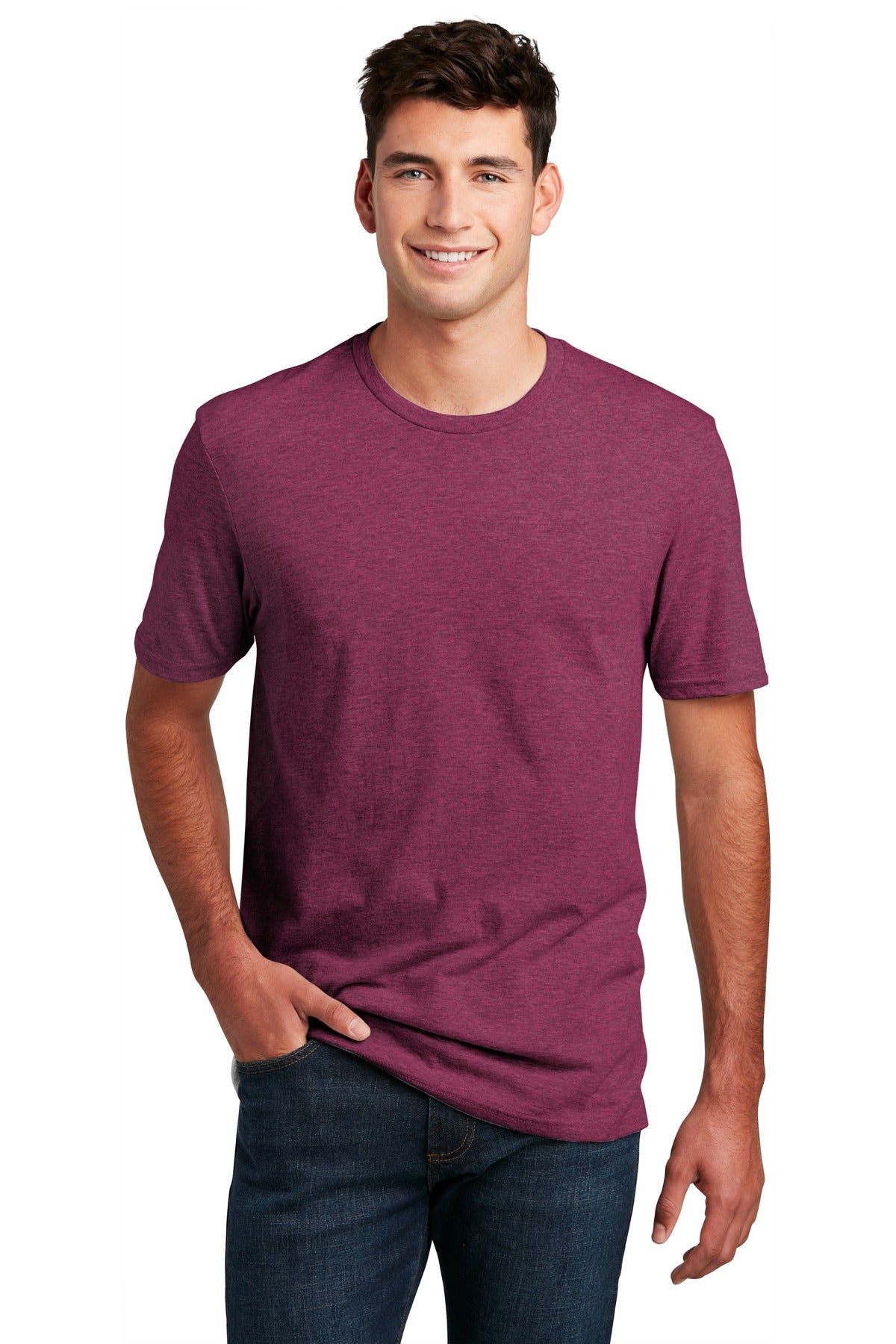 District Perfect Blend CVC Tee. DM108 Raspberry Fleck