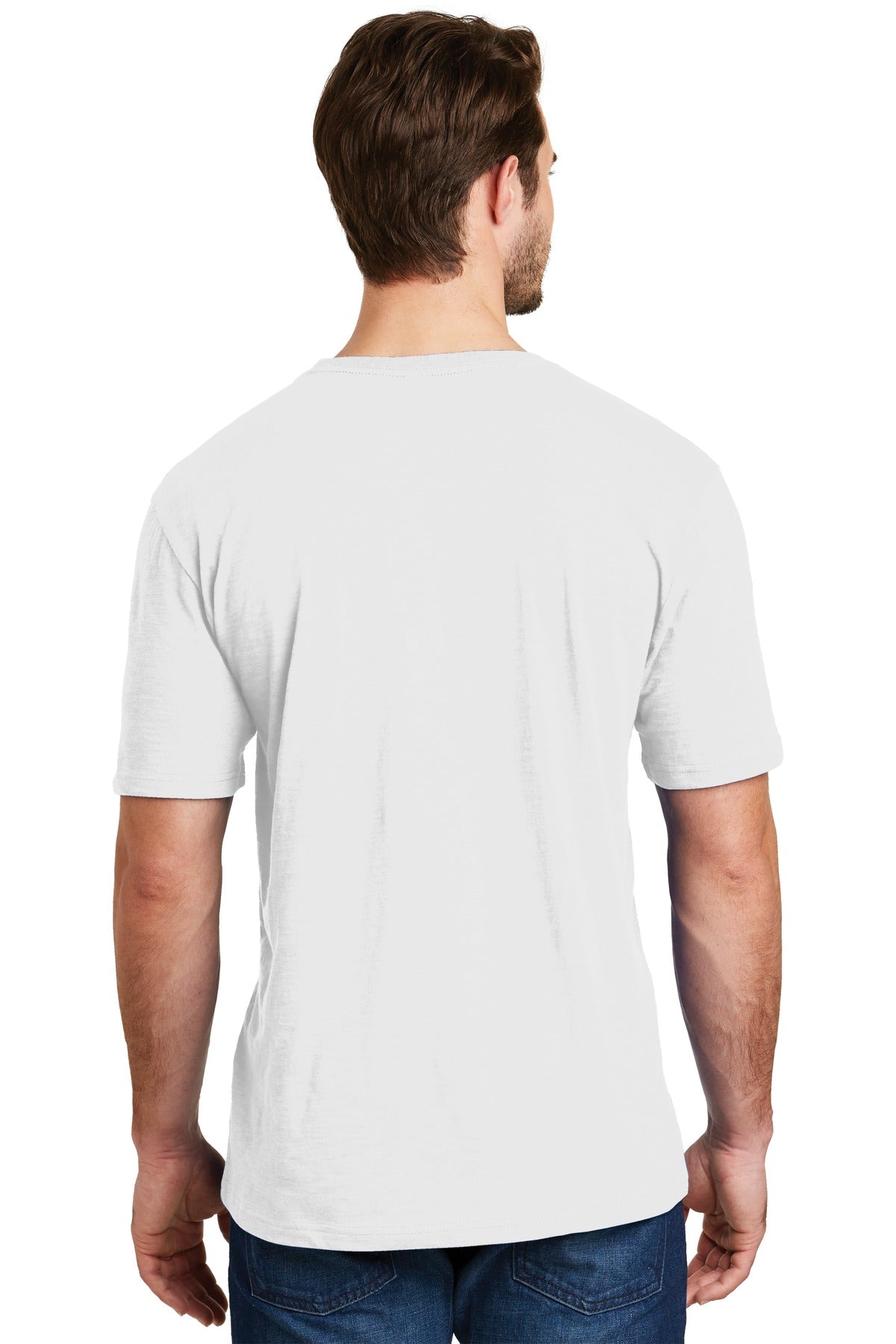 Custom Embroidered District Perfect Blend CVC Tee. DM108,White