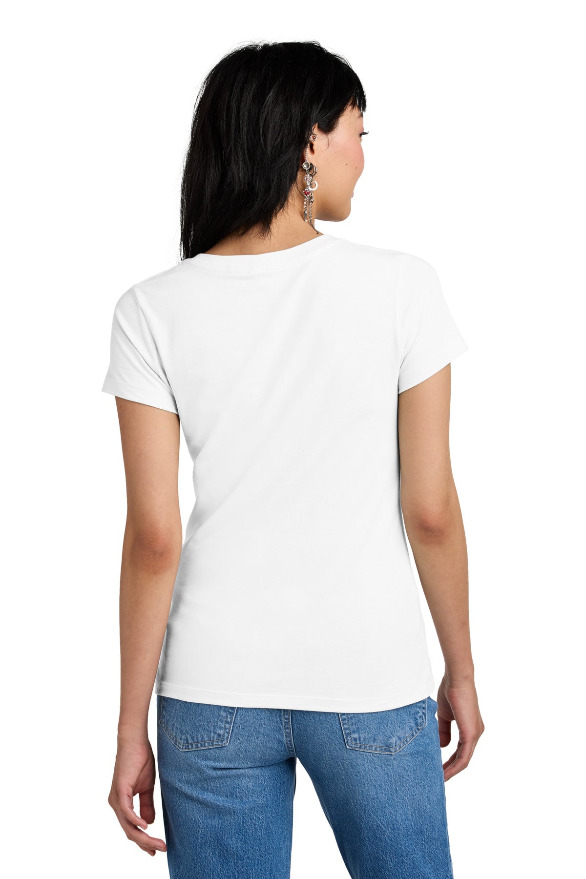 Custom Embroidered District - Women's Perfect Weight V-Neck Tee. DM1170L,Bright White