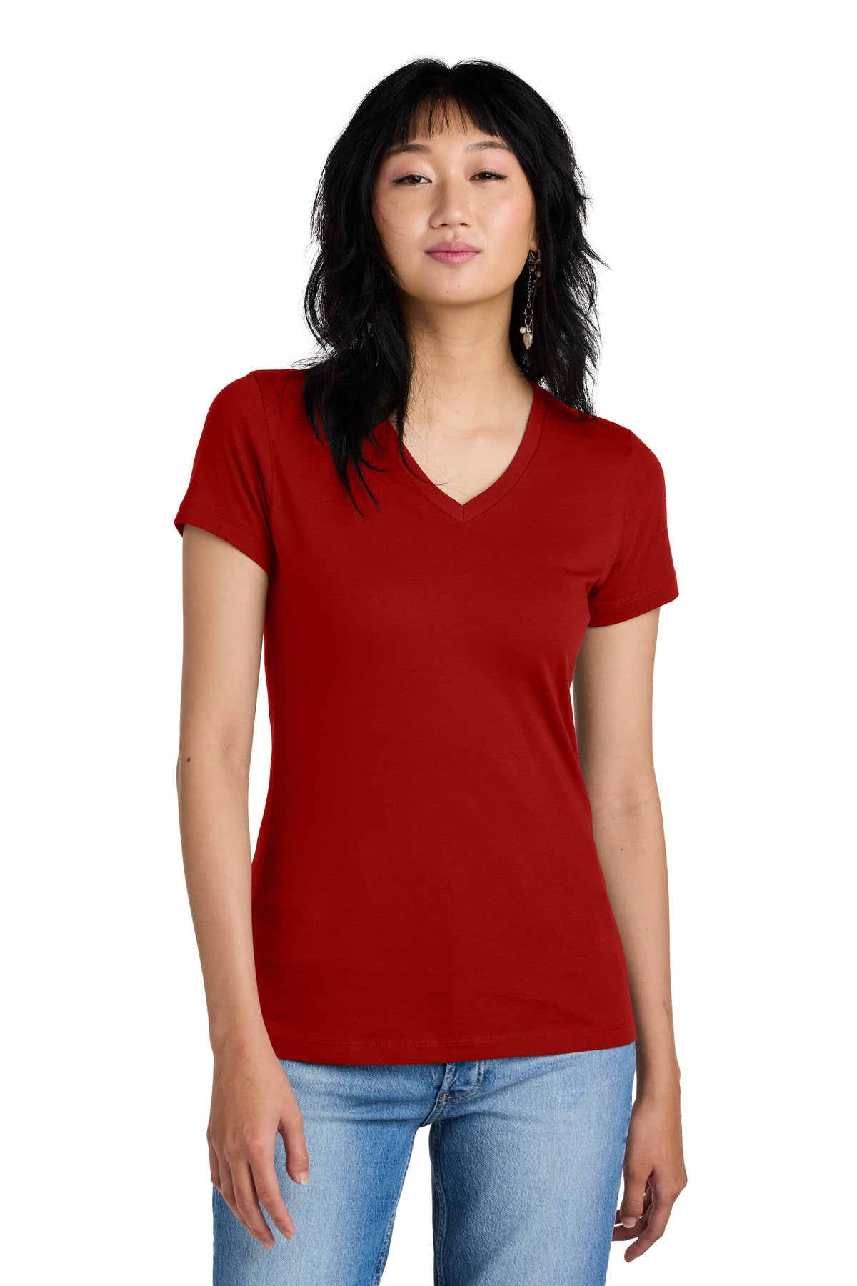 District - Women's Perfect Weight V-Neck Tee. DM1170L Classic Red