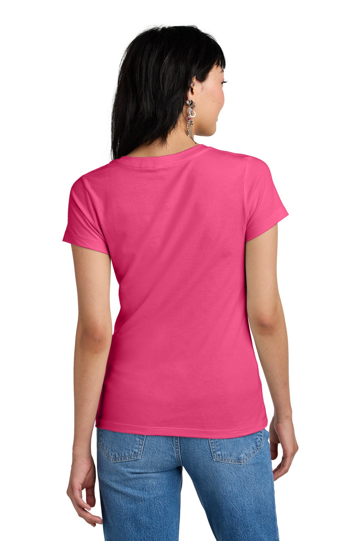 Custom Embroidered District - Women's Perfect Weight V-Neck Tee. DM1170L,Dark Fuchsia