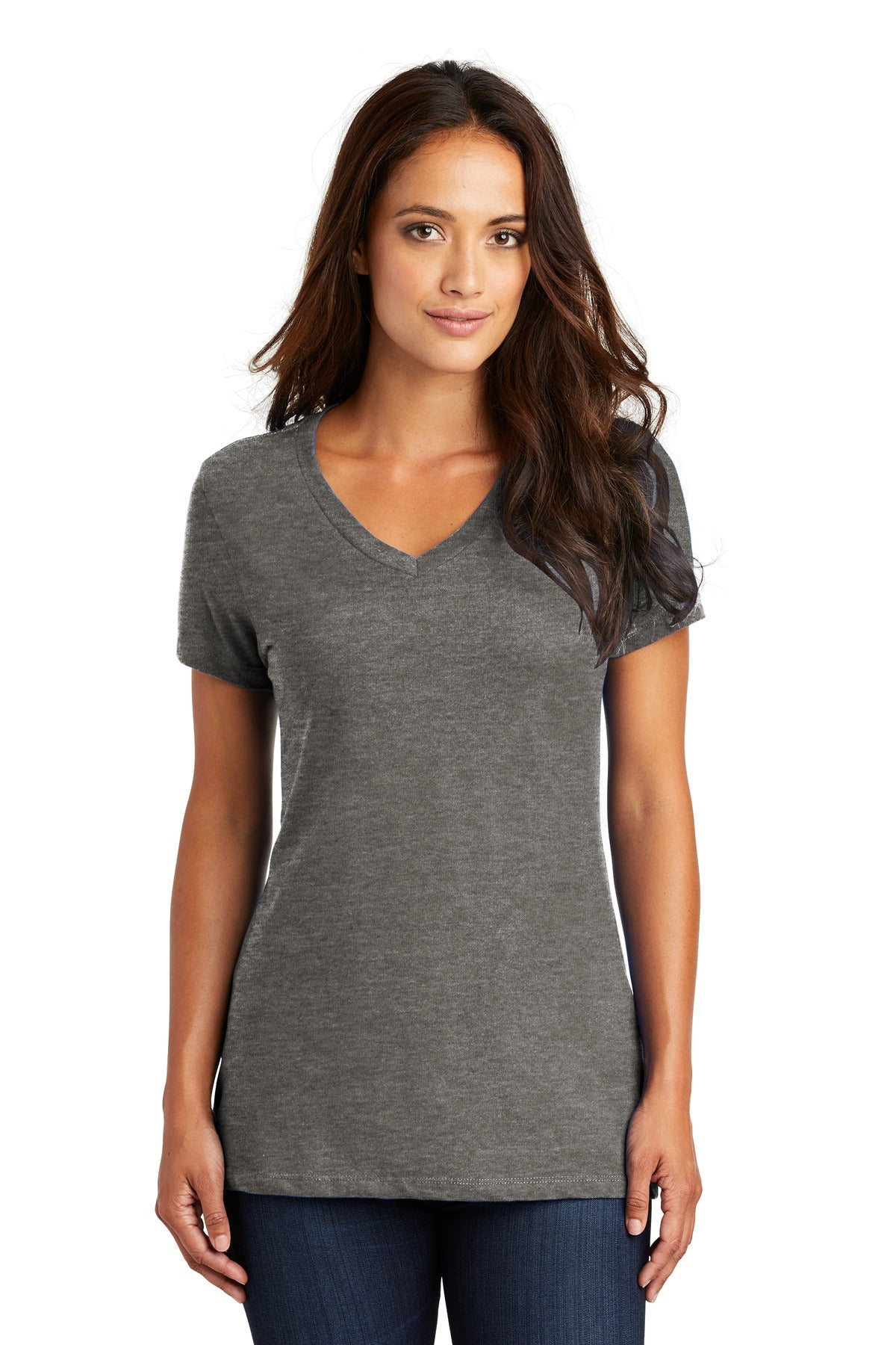 District - Women's Perfect Weight V-Neck Tee. DM1170L Heathered Charcoal