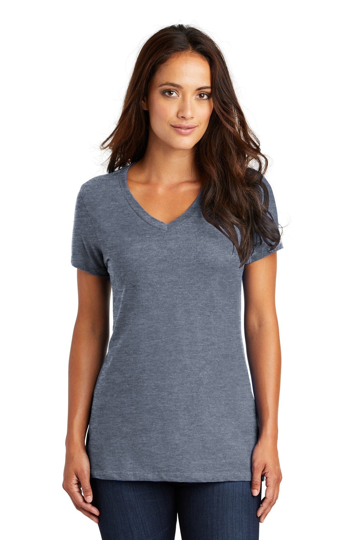 District - Women's Perfect Weight V-Neck Tee. DM1170L Heathered Navy