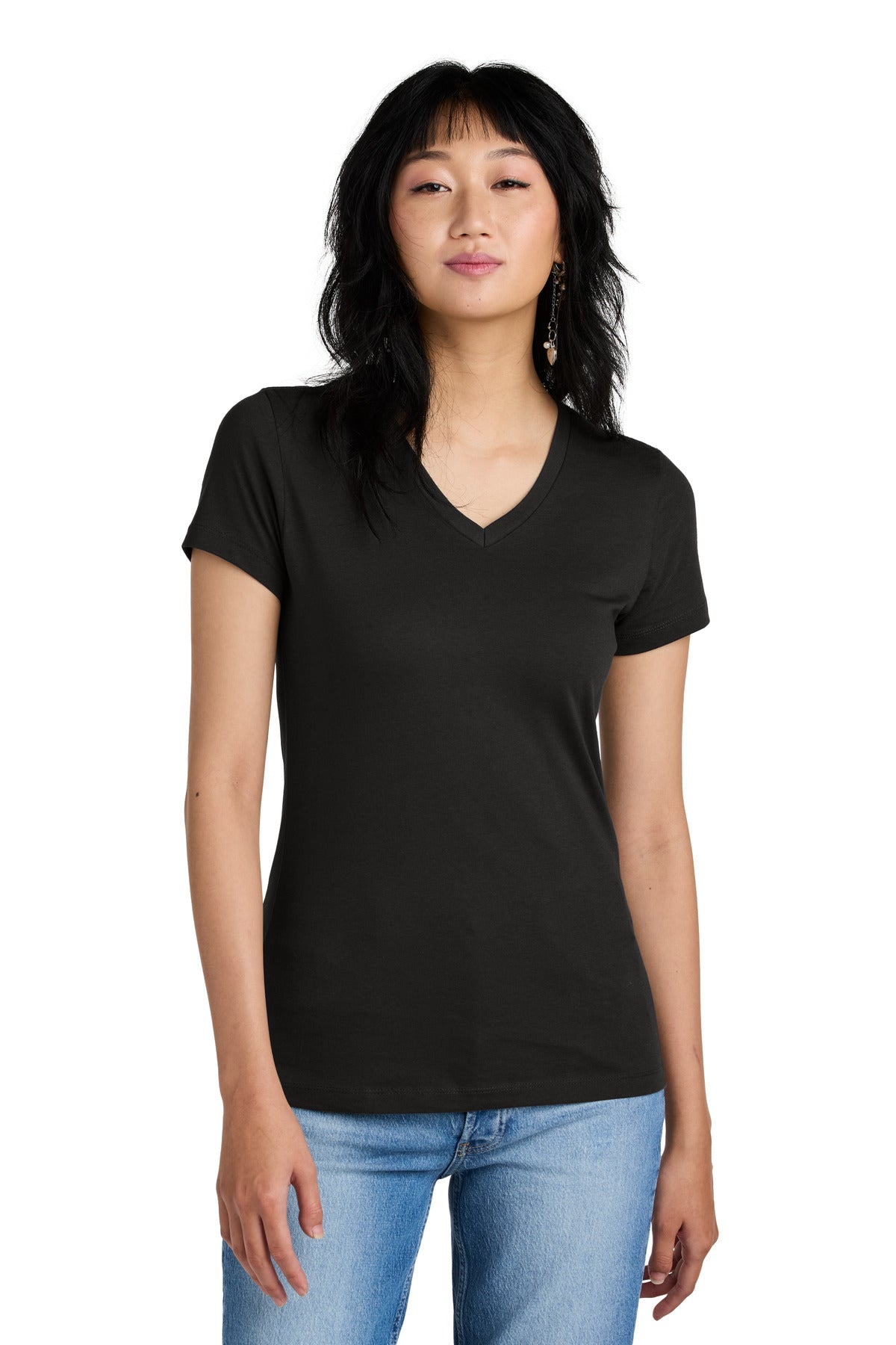 District - Women's Perfect Weight V-Neck Tee. DM1170L Jet Black