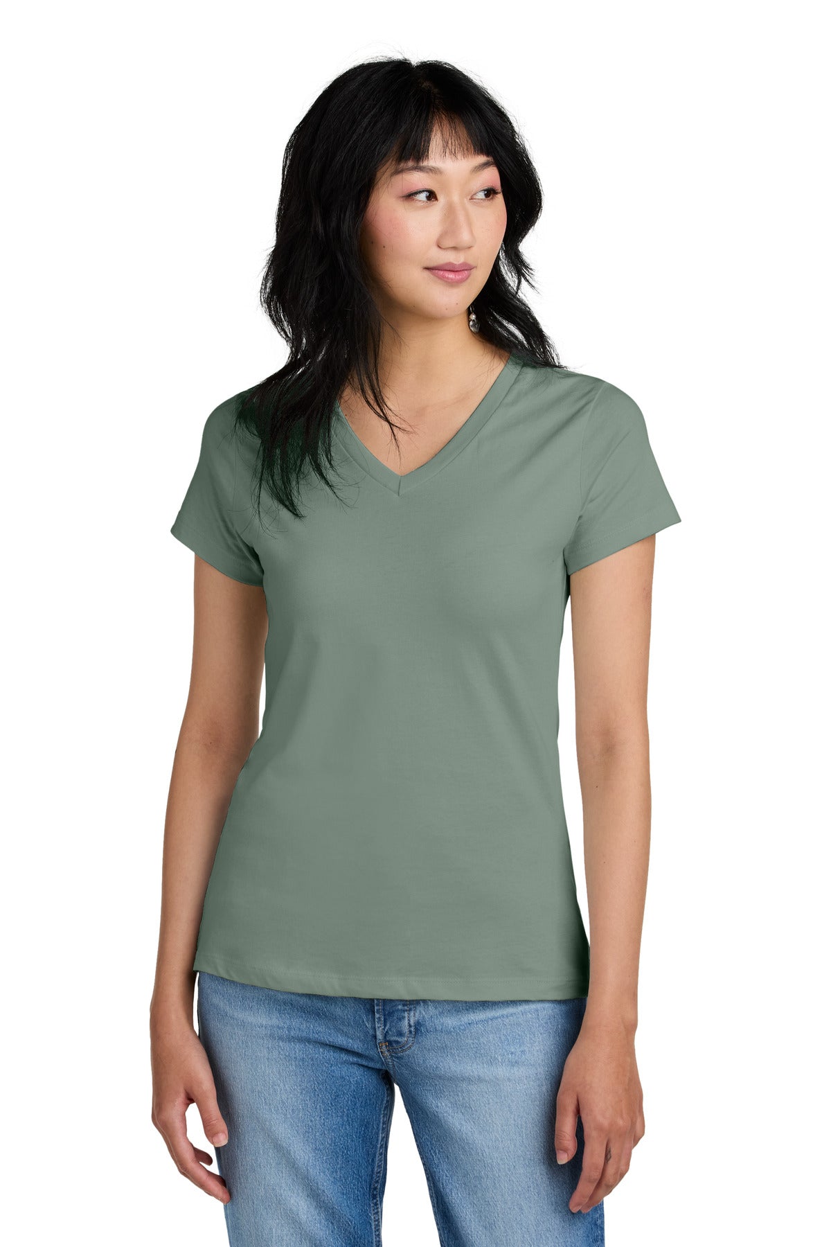 District - Women's Perfect Weight V-Neck Tee. DM1170L Laurel Green