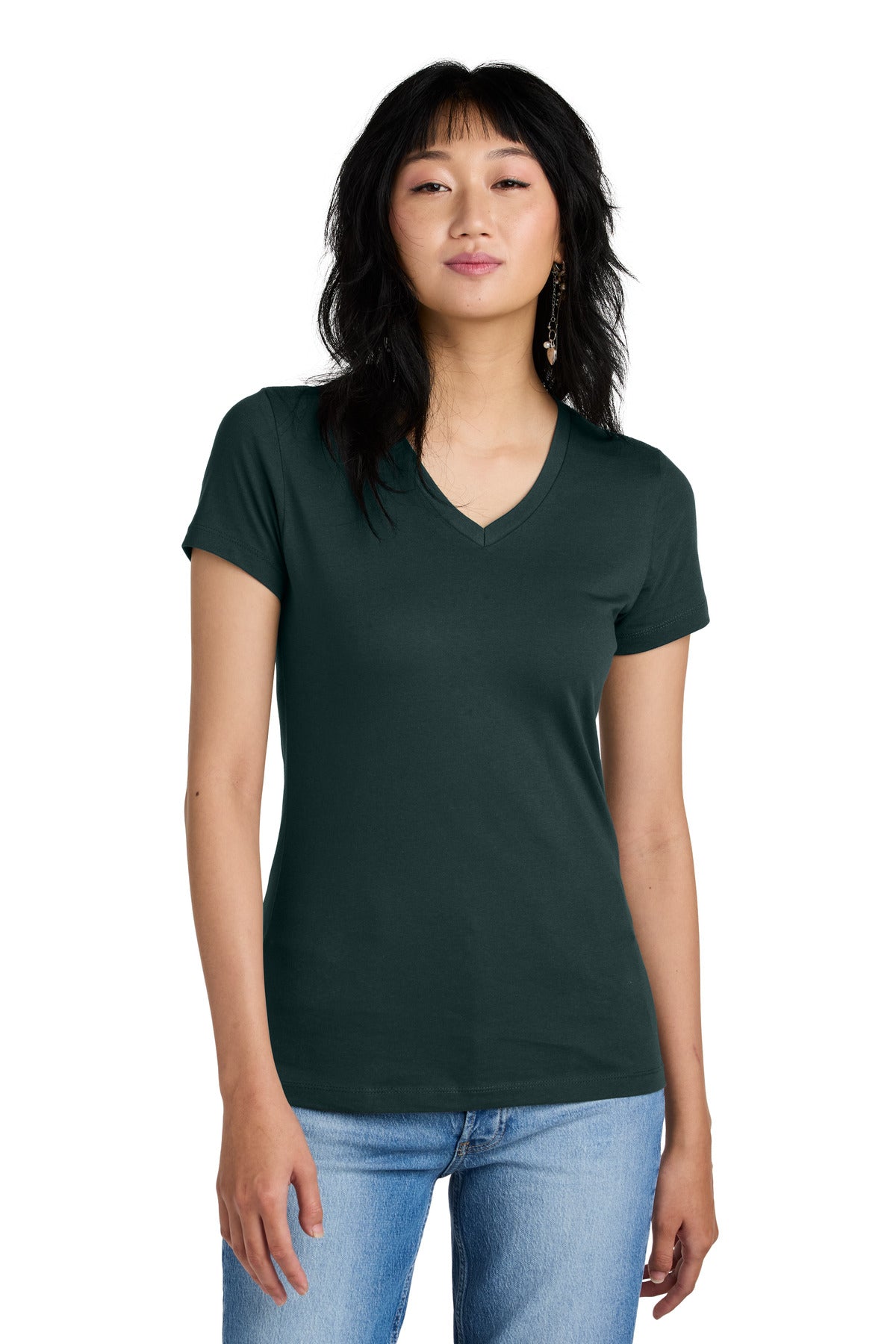 District - Women's Perfect Weight V-Neck Tee. DM1170L Rainforest