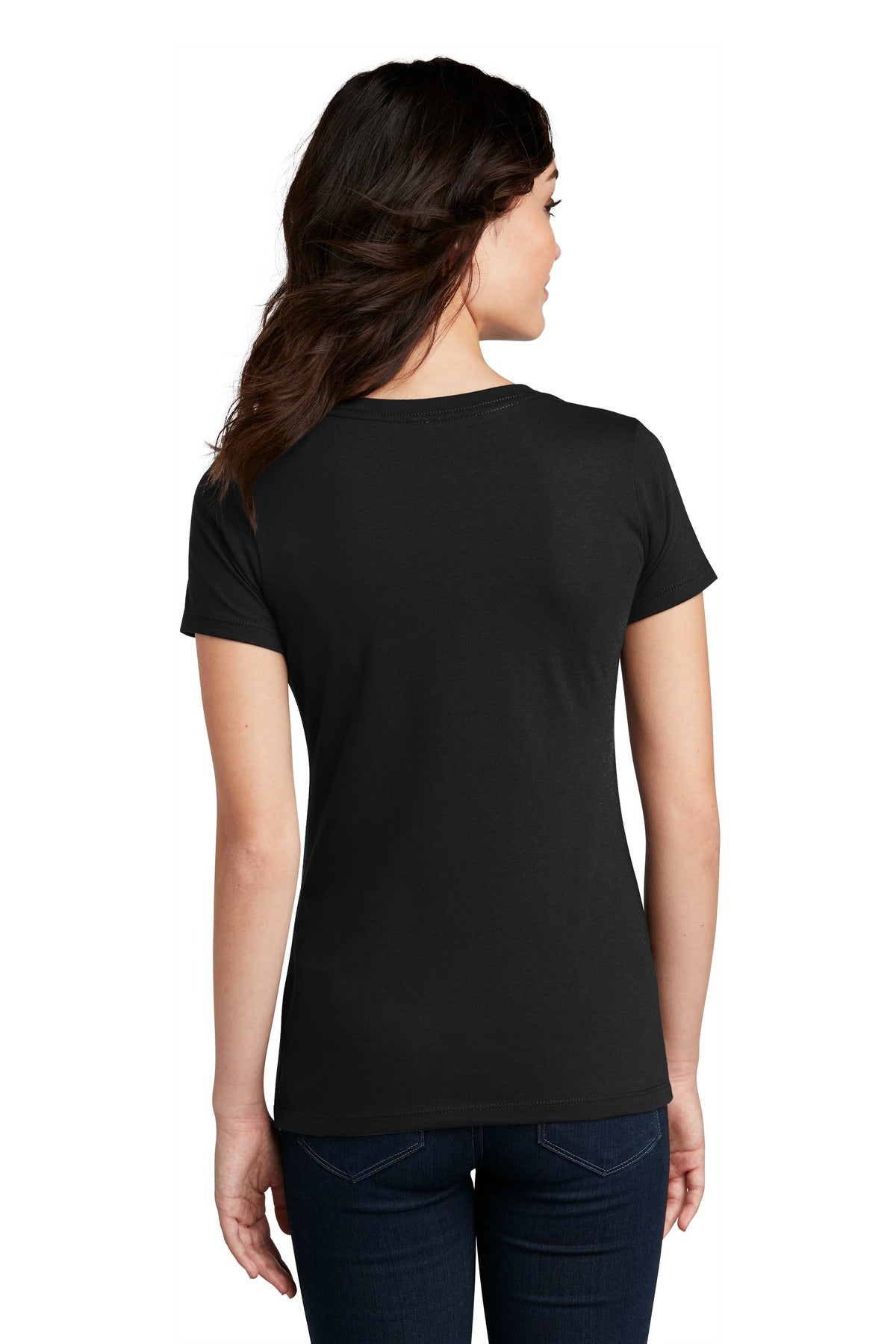 Custom Embroidered District Women's Perfect Blend CVC V-Neck Tee. DM1190L,Black
