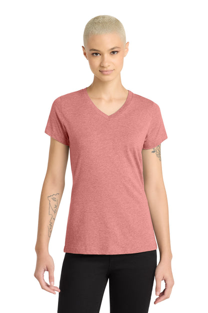 Custom Embroidered District T-Shirts  in Blush Frost