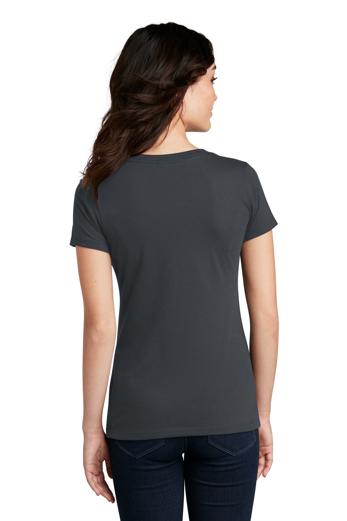 Custom Embroidered District Women's Perfect Blend CVC V-Neck Tee. DM1190L,Charcoal