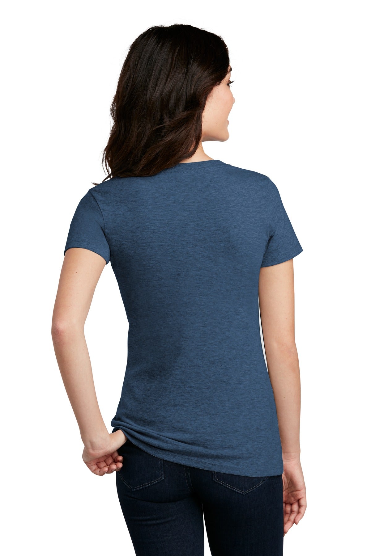 Custom Embroidered District Women's Perfect Blend CVC V-Neck Tee. DM1190L,Deep Royal Fleck