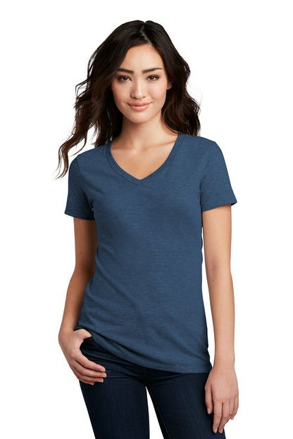 District Women's Perfect Blend CVC V-Neck Tee. DM1190L Deep Royal Fleck