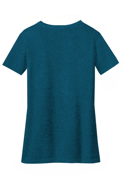 District Women's Perfect Blend CVC V-Neck Tee. DM1190L Deep Turquoise Fleck