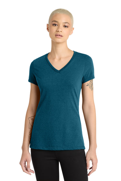 Custom Embroidered District T-Shirts  in Deep Turquoise Fleck