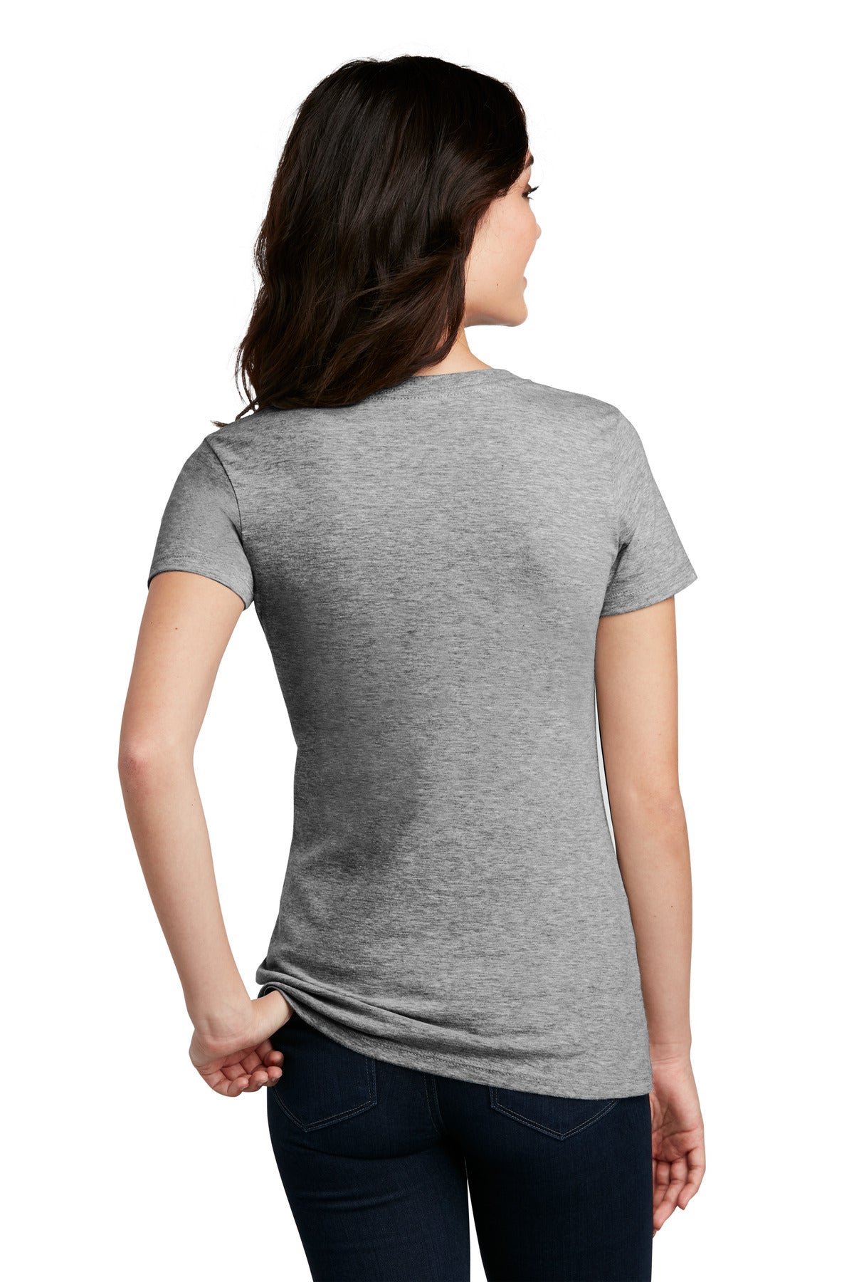 Custom Embroidered District Women's Perfect Blend CVC V-Neck Tee. DM1190L,Grey Frost