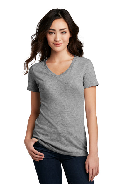 District Women's Perfect Blend CVC V-Neck Tee. DM1190L Grey Frost