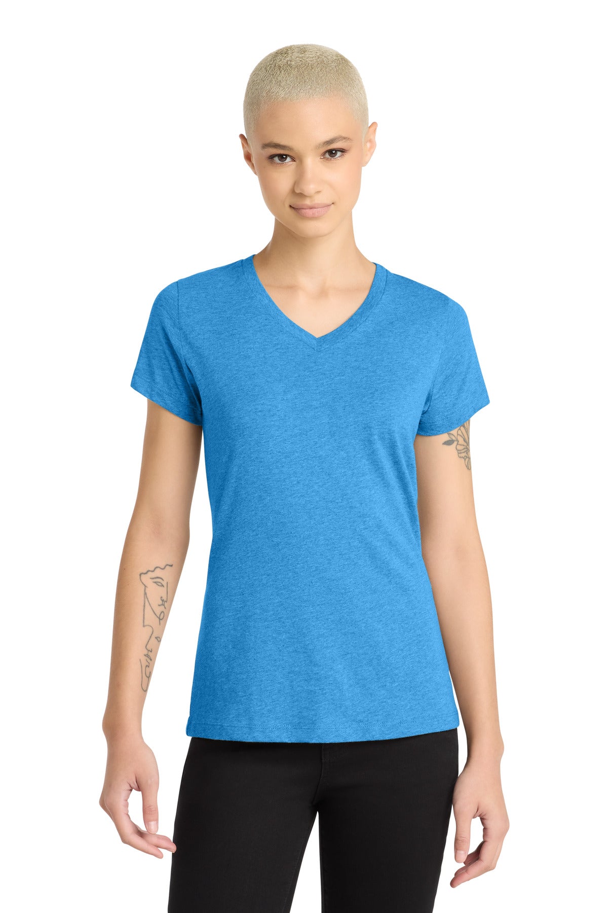 Custom Embroidered District T-Shirts  in Heathered Bright Turquoise